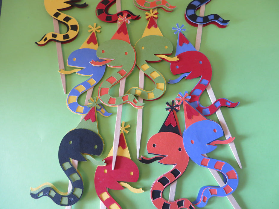 Colorful Snake Cupcake Toppers - choose your colors - set of 12