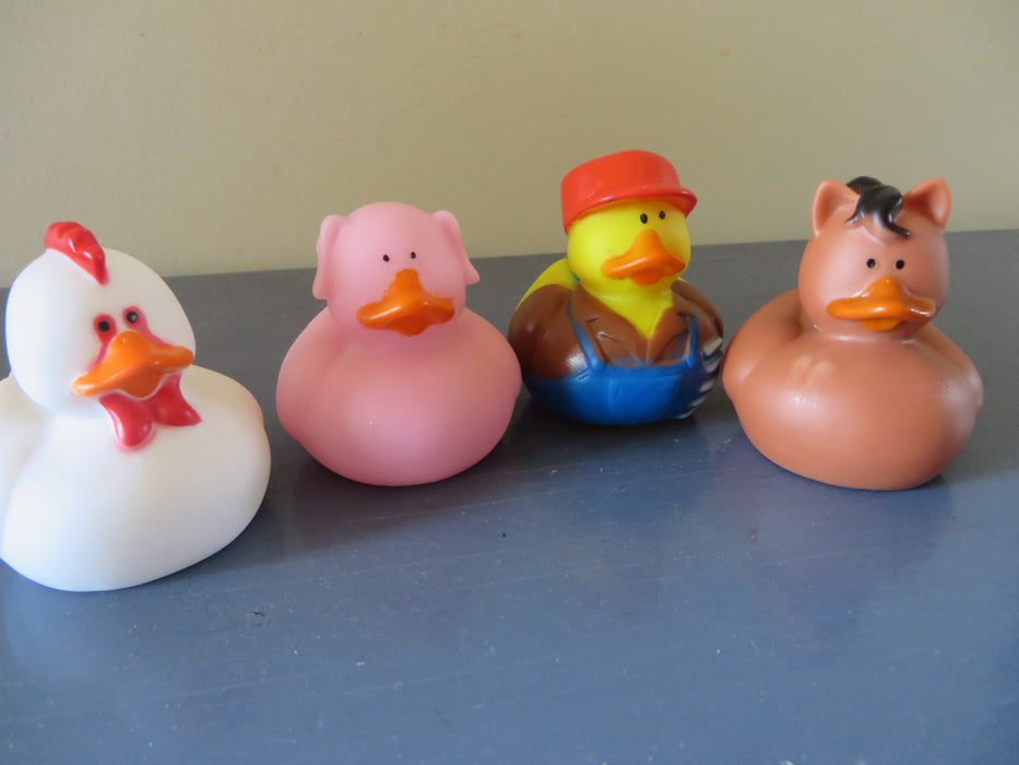 Farm Rubber ducks - lset includes farmer, chicken, pig, horse