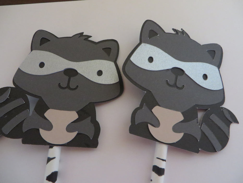 Raccoon Cupcake Toppers - choose your colors - set of 12