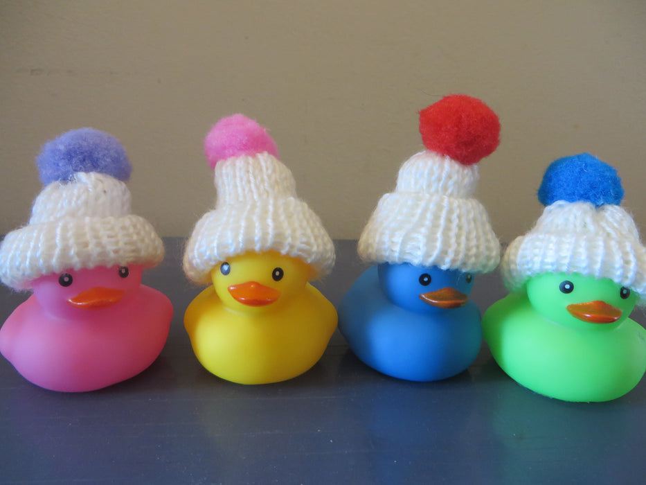 Mini Neon Colors Rubber ducks with white beanies - set of 4 neon colors rubber ducks with beanies