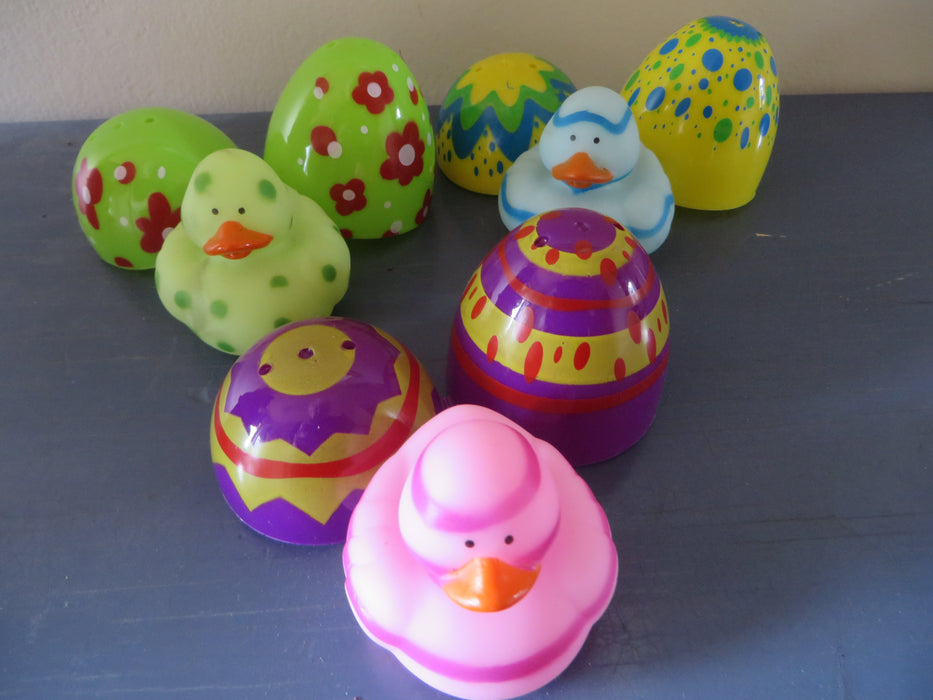 Easter Eggs filled with an Easter rubber ducky - great for adding to the kids' Easter baskets