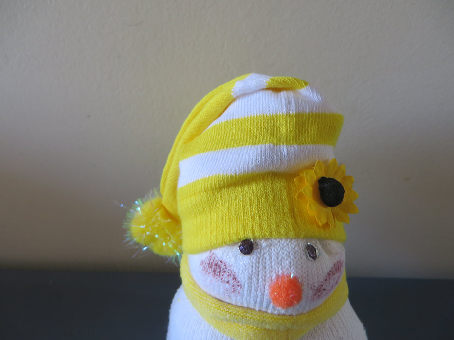 Handmade Sunflower Sock Snowman - approximately 8" tall and 4" wide - can be customized for you