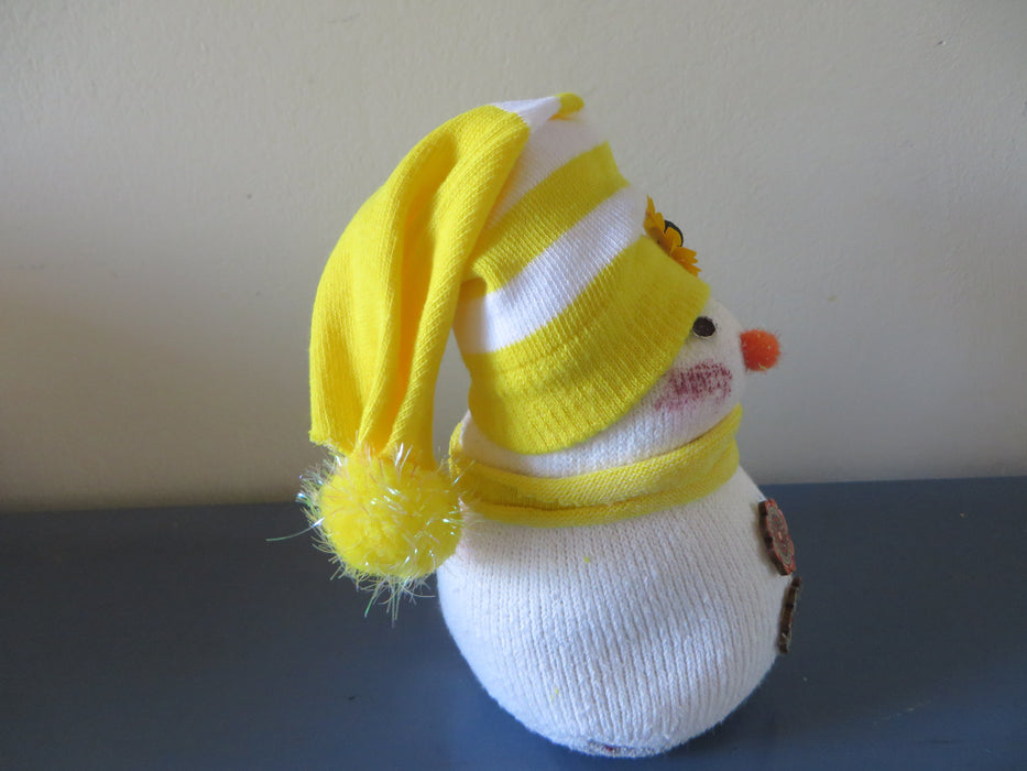 Handmade Sunflower Sock Snowman - approximately 8" tall and 4" wide - can be customized for you