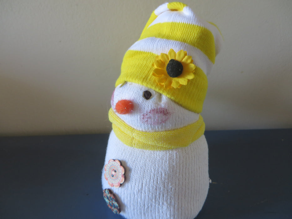 Handmade Sunflower Sock Snowman - approximately 8" tall and 4" wide - can be customized for you