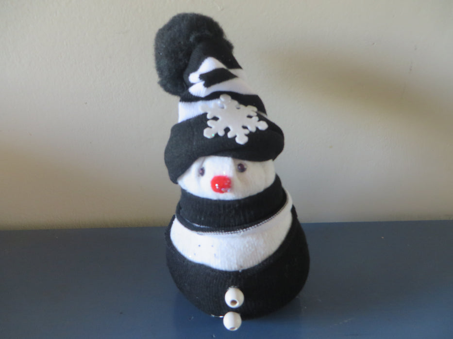 Handmade Black and White Sock Snowman - approximately 8" tall and 4" wide - can be customized for you