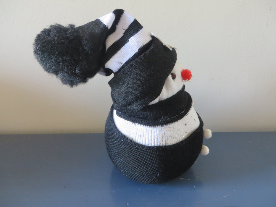 Handmade Black and White Sock Snowman - approximately 8" tall and 4" wide - can be customized for you