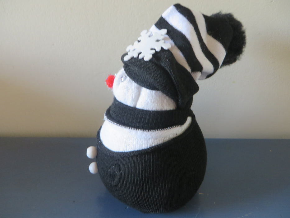 Handmade Black and White Sock Snowman - approximately 8" tall and 4" wide - can be customized for you