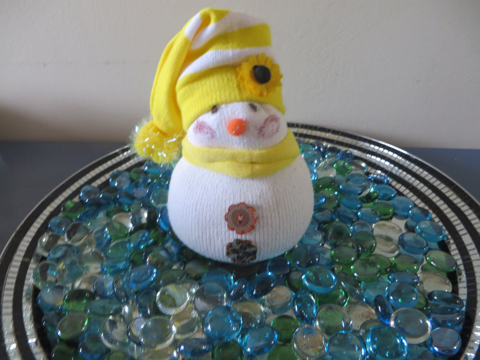 Handmade Sunflower Sock Snowman - approximately 8" tall and 4" wide - can be customized for you