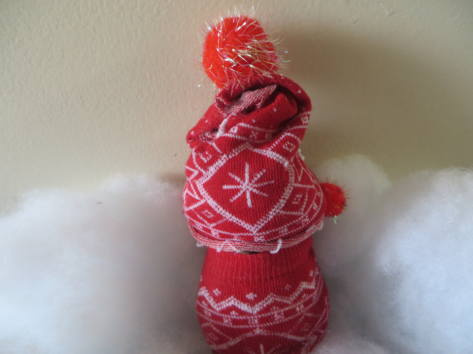 Handmade Mini Sock Snowman with earmuffs - approximately 5" tall and 2" wide - can be customized for you