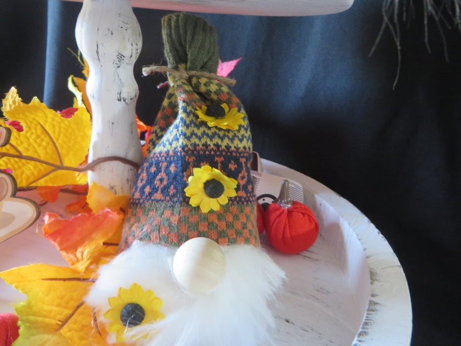 Handmade Fall-Themed  gnome - approximately 8" tall and 3" wide.