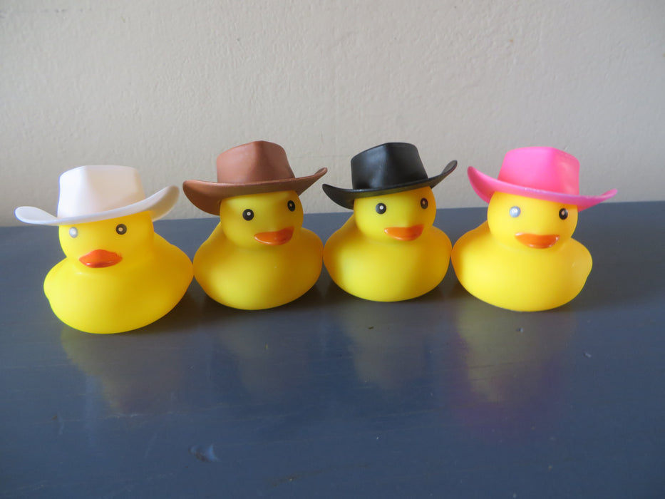 Barn Dance Rubber ducks - set of four rubber ducks - white, brown, black, and pink hats