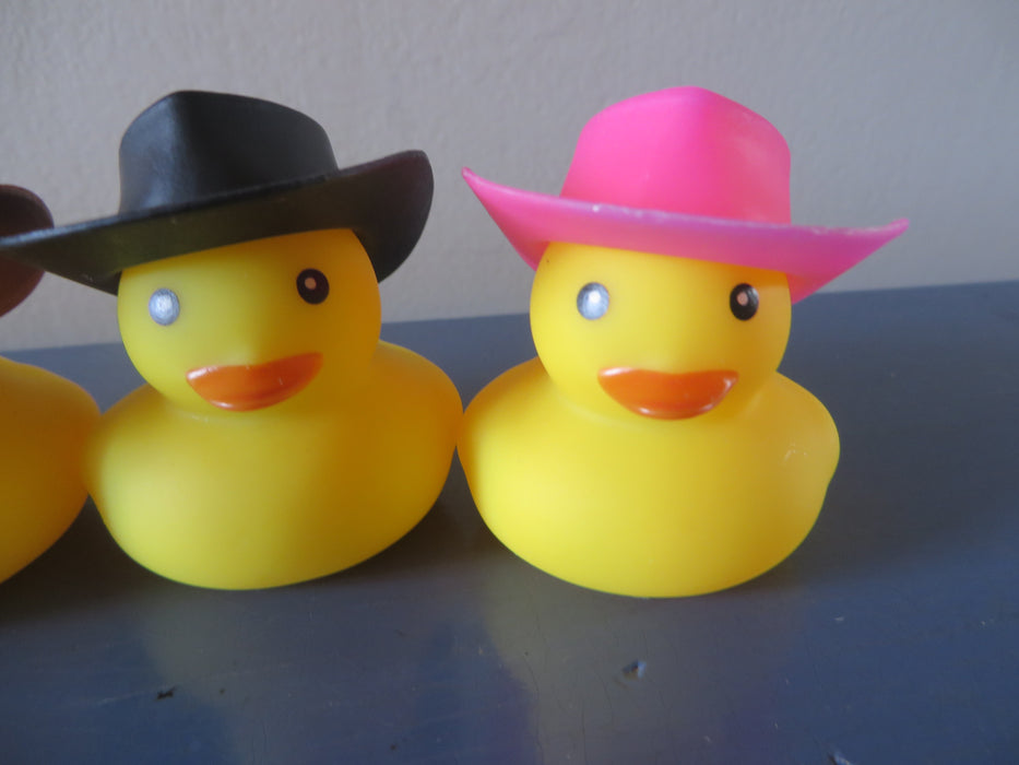 Barn Dance Rubber ducks - set of four rubber ducks - white, brown, black, and pink hats