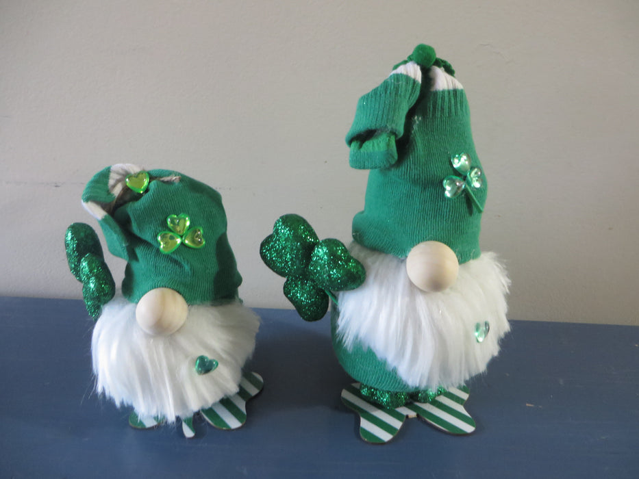 St. Patrick's Day gnomes - approximately 8" tall and 4" wide and 7" tall and 4" wide.