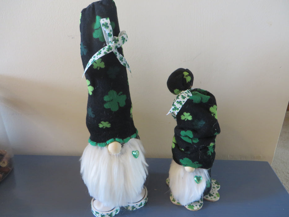 St. Patrick's Day gnomes - approximately 8" tall and 4" wide and 7" tall and 4" wide.