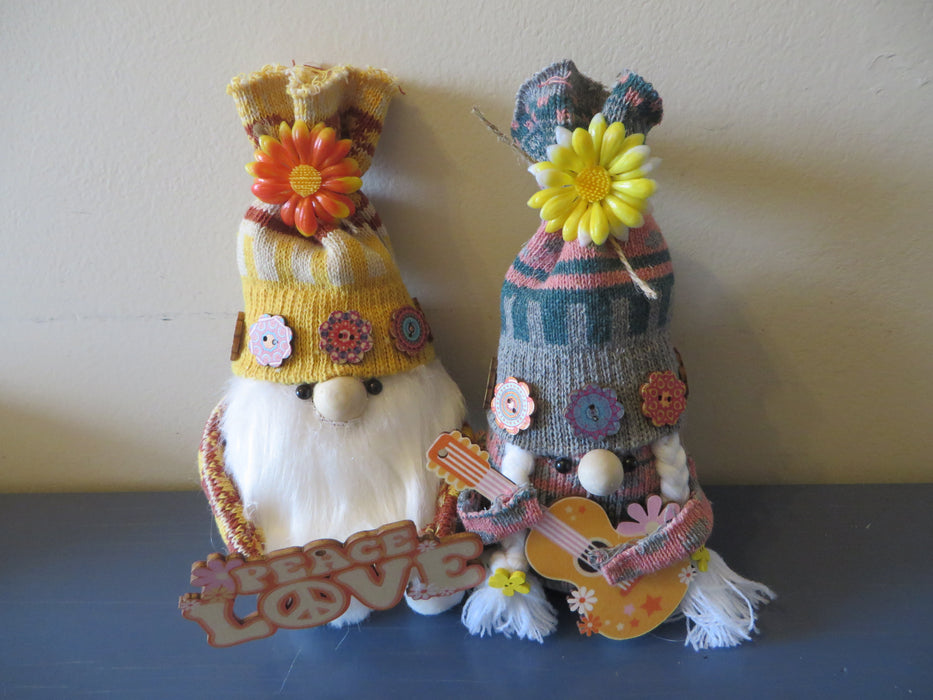 Handmade Hippie gnomes - approximately 8" tall and 4" wide and 7" tall and 4" wide.