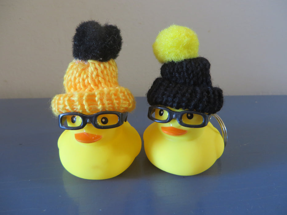 Nerd Rubber Ducky Key Chains  - black and yellow keychains - team color keychains