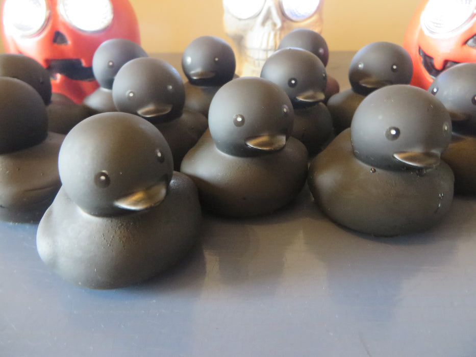 Black rubber ducks - set of six Halloween duckies - they float, black rubber ducks with black bills, approximately 1 1/2" tall