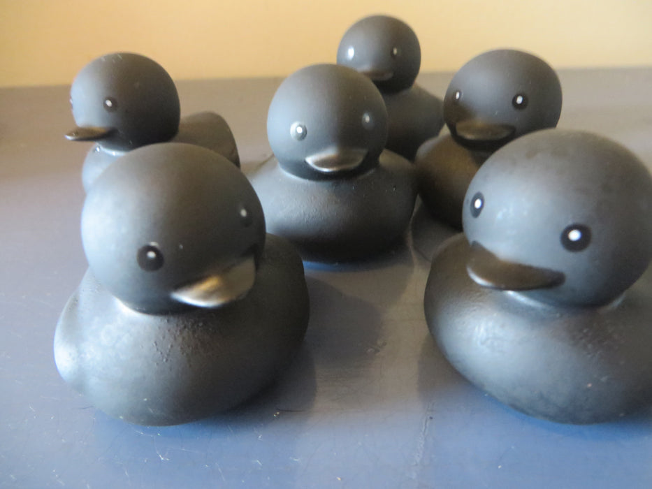 Black rubber ducks - set of six Halloween duckies - they float, black rubber ducks with black bills, approximately 1 1/2" tall