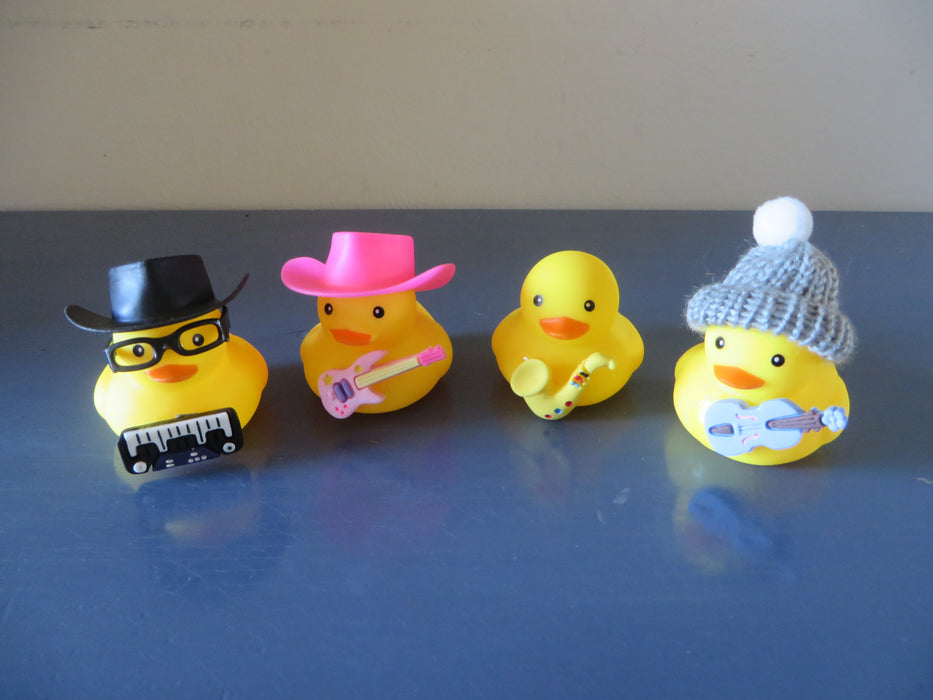 Rubber Ducky Band - set of four rubber ducks - saxophone, keyboard, fiddle or violin, electric guitar