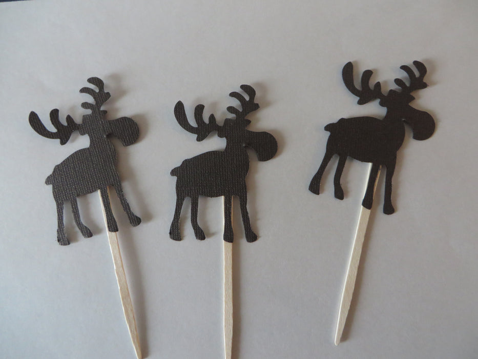 Moose Silhouette Cupcake Toppers - choose your colors - set of 12