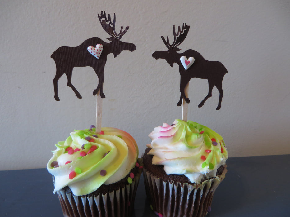 Moose Love Cupcake Toppers - set of 12