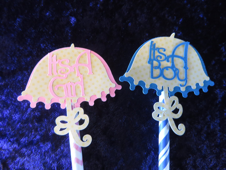 Gender Reveal Pink/Blue Umbrella Cupcake Toppers -  set of 12