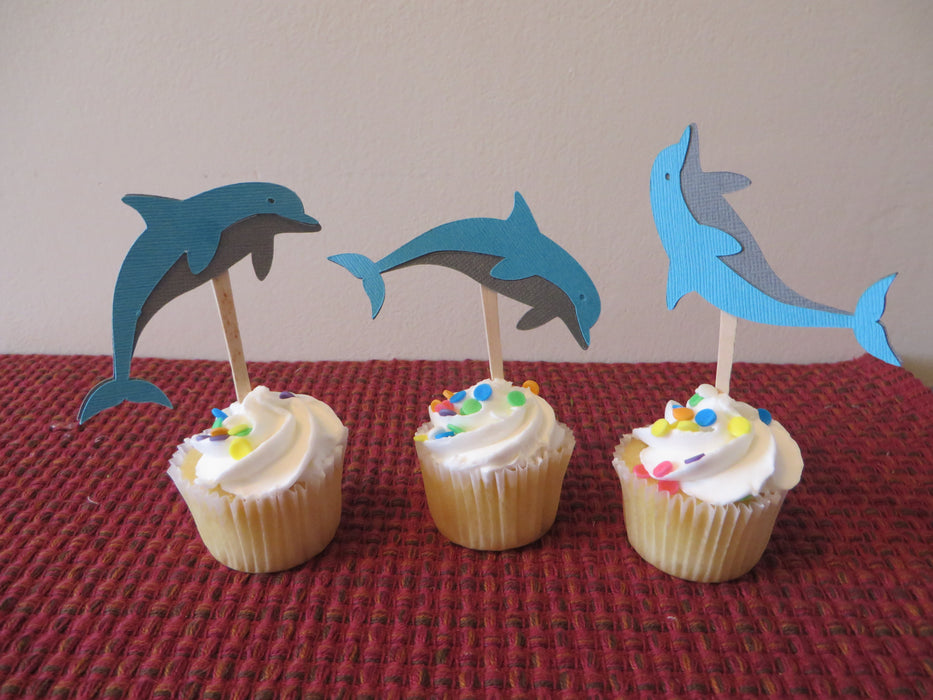 Dolphin Cupcake Toppers - choose your colors - set of 12