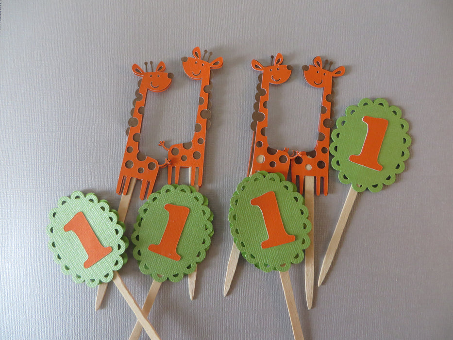 Giraffe Cupcake Toppers - includes toppers with child's age - set of 12