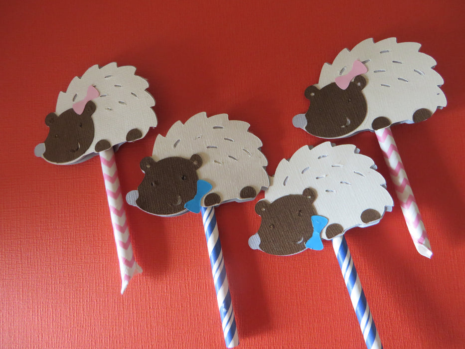 Gender Reveal Hedgehog Cupcake Toppers -  set of 12