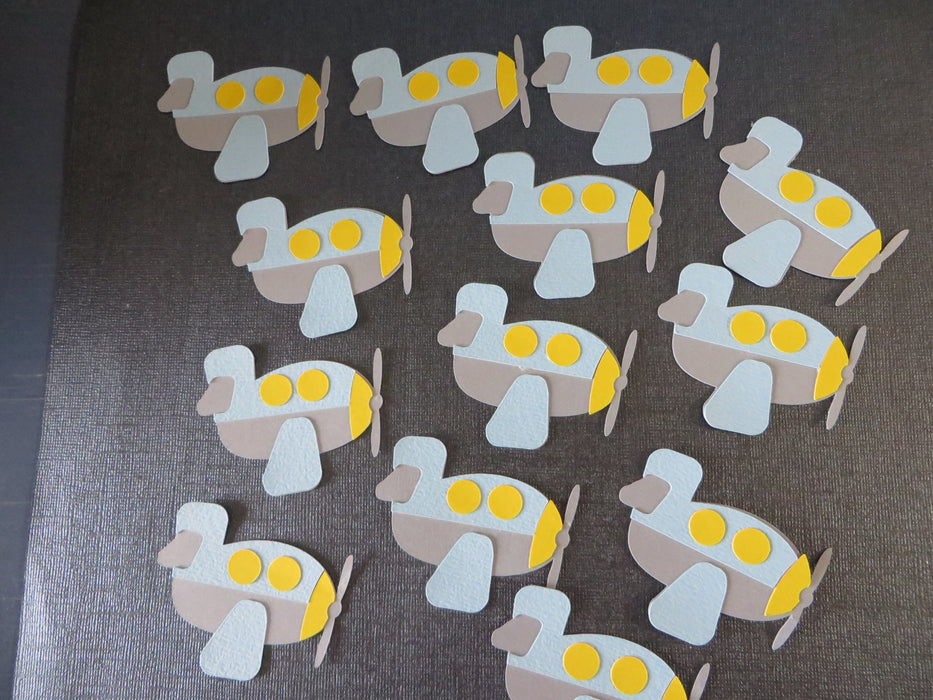 Yellow and Grey Airplane Cupcake Toppers - choose your colors - set of 12