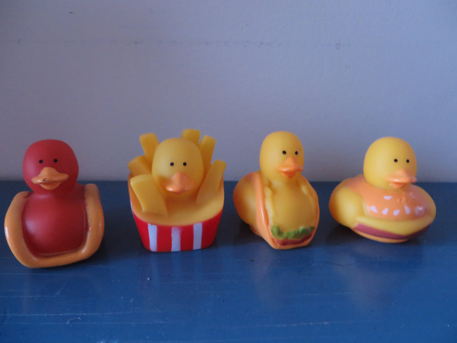 Fast Food rubber ducks - set of 4 fast food rubber duckies - french fries, hot dog, taco, hamburger