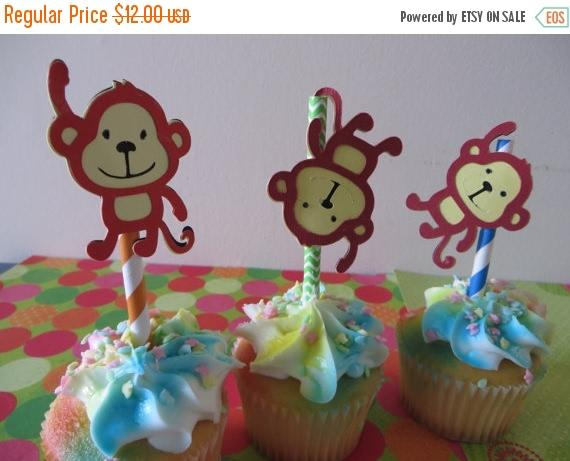 Playful Monkeys Cupcake Toppers - choose your colors - set of 12