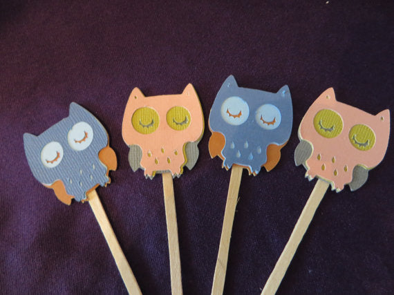 Owl Cupcake Toppers - choose your colors - set of 12